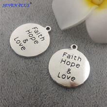 M0125 High Quality 20 Pieces/Lot Diameter 25mm Antique Silver Plated Round Disc Faith Hope Love Inspiration Hope Charms 2024 - buy cheap