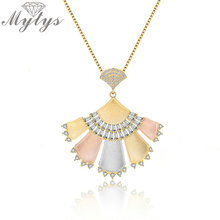 Mytys Tricolor Sandblasting Gold Pendant Necklace for Women AAA+ Zircon High Quality Elegant Jewelry Gift for Mother CN403 2024 - buy cheap