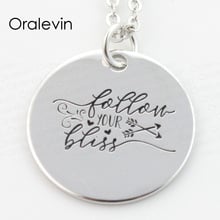 Wholesale FOLLOW YOUR BLISS Engraved Disc Pendant Charms Necklace Lover Gift Jewelry 10Pcs/Lot,#LN248 2024 - buy cheap