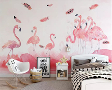 Beibehang-papel pintado a mano de flamencos y plumas, papel tapiz 3d de estilo nórdico para TV, sofá, sala de estar y dormitorio 2024 - compra barato