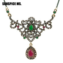 New Turkish Women Flower Vintage Pendant Necklaces Antique Gold Color India Wedding Bohemian Bridal Jewelry Charm Choker Bijoux 2024 - buy cheap