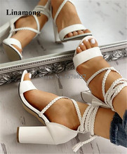 Moda feminina estilo uma cinta chunky salto gladiador sandálias atadas laço-up tornozelo cruz grossa sandálias de salto alto vestido sapatos 2024 - compre barato