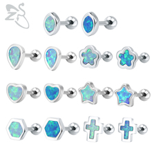Zs brincos pequenos de opala azul, joias de aço inoxidável para mulheres, brincos de opala natural, orelha, cartilagem, piercing, joias para crianças 2024 - compre barato