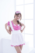 pink dotted dress for women pink maid dress dotted maid cosplay waitress cosplay halloween cosplay festival cosplay 2024 - buy cheap