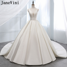 JaneVini Elegant Ivory A Line Wedding Dresses V Neck Satin Royal Train Backless Brides Dresses for Weddings Trouwjurk Plus Size 2024 - buy cheap