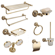 Однотонные латунные аксессуары для ванной комнаты, античные золотые полированные крючки для халата, кольцо для полотенца, настенный Набор принадлежностей для ванной комнаты 2024 - купить недорого