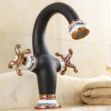 Grifos de latón para lavabo de baño, llave mezcladora de porcelana pintada en negro, doble manija, B108 2024 - compra barato