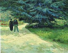 Pinturas de jardim público com casal e árvore de abeto azul, arte de vicente van gogh em tela alta qualidade, pintadas à mão 2024 - compre barato