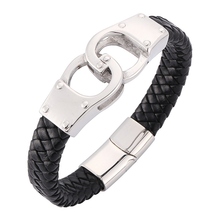 Punk Jewelry Men Black/Brown Braided Leather Bracelet Trendy Stainless Steel Handcuffs Magnetic Buckle Wristband Charm SP0321 2024 - buy cheap