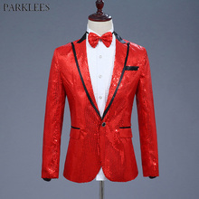 Shiny Red Sequin Glitter Blazer Jacket Men Nightclub DJ Host One Button Suit Blazer Male Prom Stage Wedding Costumes For Singer 2024 - buy cheap