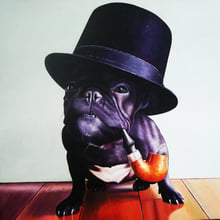 Skills Artist Hand-painted Impression Animals Oil Painting On Canvas Handmade Bulldog With Pipe Oil Painting On Canvas 2024 - buy cheap