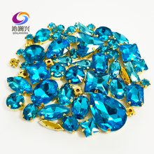 58pcs/pack Super flash 3D lake blue mix shape top crystal glass sew on stones,gold base claw rhinestone diy/jewelry accessories 2024 - buy cheap