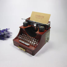 Caja de música de máquina de escribir de estilo antiguo, caja musical marrón retro creativa con cajón, decoración artesanal para el hogar, 14,5x13,5x11cm 2024 - compra barato