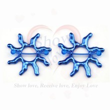 Showlove-Bioplast Anodized Blue TRIBAL SUN Nipple Shield Barbell Piercing, PAIR Nipple Ring Piercing Bar 2024 - buy cheap