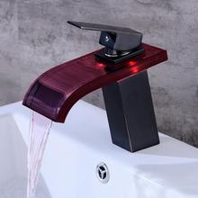 Grifo de cascada para baño, grifo LED Cascada de cristal Grifo de lavabo de latón Grifo mezclador de lavabo montado en cubierta, Mezclador de Baño 2024 - compra barato