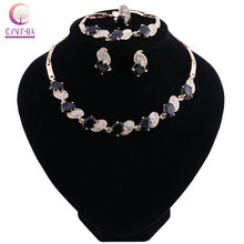 Elegante cz cristal africano grânulos conjuntos de jóias para mulheres dubai conjuntos de jóias colar pulseira brincos anel de festa jóias 2024 - compre barato