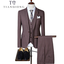 Tian qiong terno masculino de alta qualidade fashion listrado, roupa masculina slim fit para casamento e negócios (blazers + colete + calças) 2024 - compre barato