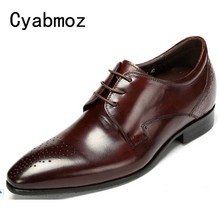 Cyabmoz Men Elevator Dress Shoes Elegant Formal Business Office Height Increasing 6cm Wedding Genuine Leather Brogue Oxfords Man 2024 - buy cheap