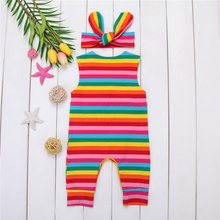 2019 Summer Newborn Infnat Baby Girls Rainbow Striped Jumpsuit Bodysuit+Headband Clothes 2Pcs Outfits 2024 - buy cheap