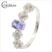 Fashion silver tanzanite ring with small flowers 0.5 ct natural VS grade tanzanite ring 925 silver tanzanite jewelry for wedding 2024 - buy cheap