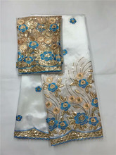 Tela de encaje con bordado de George, para vestidos de novia de la India, blanco, guipur, línea dorada, 2019 2024 - compra barato