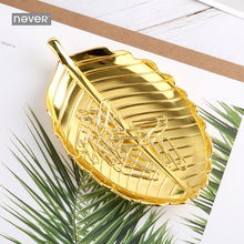 NEVER Golden Leaf shape Clip holder with Metal Paper Clips Stationery tray Clip Dispenser desk storage tray Office Accessories 2024 - buy cheap