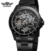 Relógio automático winner para homens, relógio mecânico preto de aço inoxidável, formato de esqueleto, corda automática, 2018 2024 - compre barato