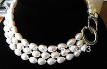 Wholesale free shipping  NobleNatural 3 ROWS 9-10mm South Sea White Baroque Pearl Necklace 2024 - buy cheap