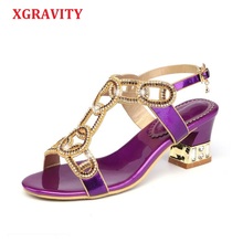 Xgravity 2019 corte sexy sapatos de festa novas senhoras chunky calcanhar sexy cristal strass design feminino elegante sandálias das senhoras a105 2024 - compre barato
