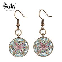 SIAN-pendientes redondos bohemios con forma de Mandala OM para mujer, aretes con forma de pez, Geometría Sagrada, budismo, cristal Zen, accesorios para Yoga 2024 - compra barato