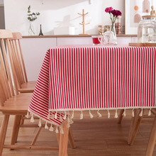 Simple Red Striped Table Cloth Plaid Printed Tablecloth Home TV Counter Cotton Fabric with Tassel Coffee Decor Table Cover 2024 - buy cheap