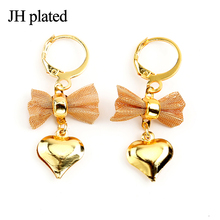 JHplated Ethiopia African jewelery Cute Fashion Lady Gold Color Earrings bowknot love heart for women wedding gift 2024 - buy cheap