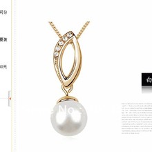 Gold Tone Clear Rhinestone Crystal and Pearl Drop Necklace Jewelry 2024 - купить недорого