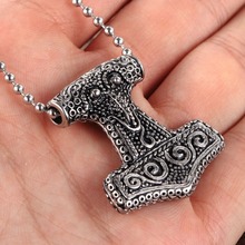 Punk Vintage Silver Color And Black Men Jewelry Stainless Steel Thor's Viking Hammer Mjolnir Pendant Necklace Free Bead Chain24" 2024 - buy cheap