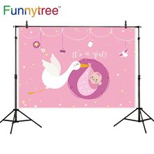 Funnytree fundo para estúdio fotográfico, cegonha rosa, menina, com chá de bebê, festa, desenhos animados, estrelas, cenário, fotochamada, adereços 2024 - compre barato