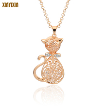 Cute Cat Pendant Necklace Gold Rhinestone Animal Necklace Fashion Trendy Style Jewelry For Women Sweater Long Chains Wholesale 2024 - buy cheap
