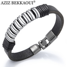 Мужской кожаный браслет AZIZ BEKKAOUI, Черный винтажный браслет в классическом стиле, лучший подарок, Прямая поставка 2024 - купить недорого