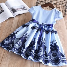 Vestido de verano con bordado de rayas azules para niñas, ropa informal de algodón, 2-6 años, LT011, 2019 2024 - compra barato