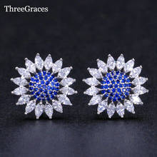 ThreeGraces Fashion Design Zirconia Earrings Jewelry Ladies White Mix Blue CZ Crystal Sunflower Stud Earrings For Daily ER127 2024 - buy cheap