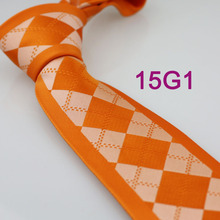 YIBEI Coachella Men's ties Bordered Orange With Silver Grids Checked Necktie Fashion Ties for men dress shirts Wedding 8.5CM 2024 - buy cheap