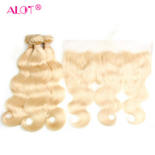 Alot 613 Peruvian Body Wave Hair Bundles With Frontal Non Remy Honey Blonde Human Hair Bundles With Frontal Transparent Lace 2024 - buy cheap