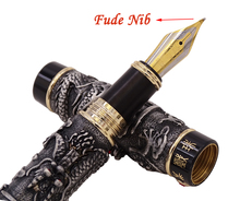 Jinhao-pluma estilográfica Vintage, pluma estilográfica gris Noble, pluma Fude de caligrafía de dragón doble, pluma de regalo pesada en relieve de Metal, colección de pluma 2024 - compra barato