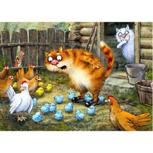 Kit de pintura de diamantes 5D para el hogar, cuadro de dibujos animados de gato y pollo, bordado con diamantes colgantes, punto de cruz, novedad 2024 - compra barato