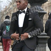 Newest Groomsmen Black Groom Tuxedos Shawl Velvet Lapel Men Suits Wedding Best Man Blazer ( Jacket+Pants+Vest+Tie )C436 2024 - buy cheap