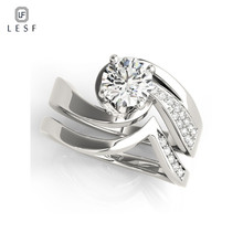 Lesf-conjunto de anel feminino de prata esterlina 925, joia para mulheres, 4 garras, corte redondo, 1 ct, sintético 2024 - compre barato