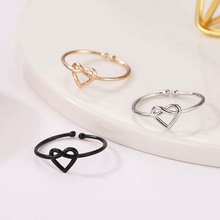 New Fashion Beautiful Silver black Gold Color Bow Heart Shaped Wedding Ring For Woman Accessories Gift 2024 - buy cheap