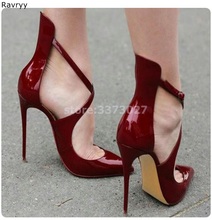 Vinho vermelho feminino salto alto salto fino apontou toe bombas sexy capa calcanhar feminino vestido de festa sapatos tornozelo fivela único sapatos 2024 - compre barato