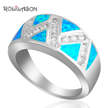 Charm rings Wholesale & Retail Blue Fire Opal Stamp silver color Prom party Ring USA Size #7.5Jewelry OR221 2024 - buy cheap