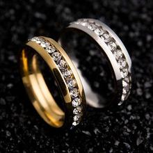 Anel de casamento e noivado com strass feminino, joia de aço titânio bague strass para homens e mulheres 2024 - compre barato