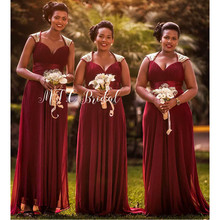 Elegant Burgundy Chiffon African Dresses Bridesmaid 2019 Pleat Sweetheart A Line Gold Sequins Long Maid Of Honor Dress Wholesale 2024 - buy cheap